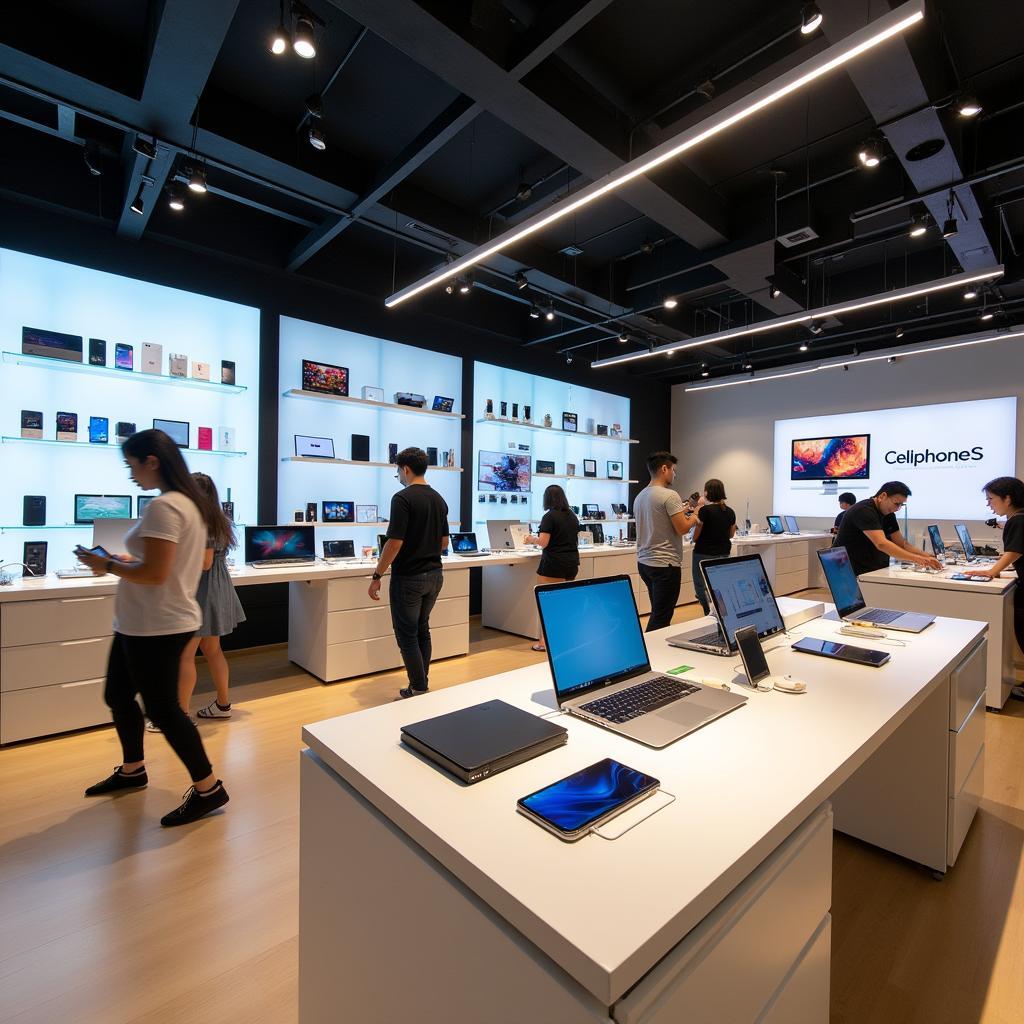 Bên trong cửa hàng CellphoneS 248 Nguyễn Thị Thập với các khu vực trưng bày sản phẩm công nghệ hiện đại.